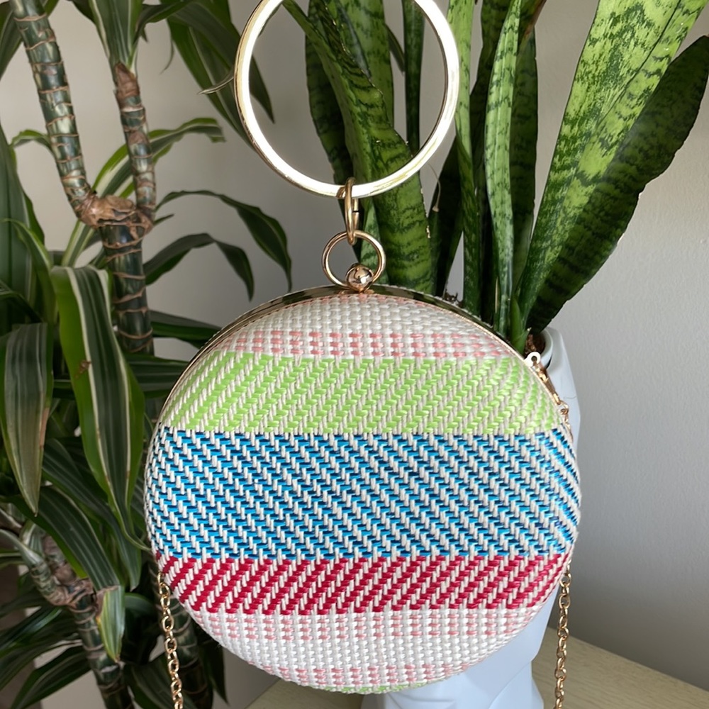 Woven Circle Clutch Crossbody Bag